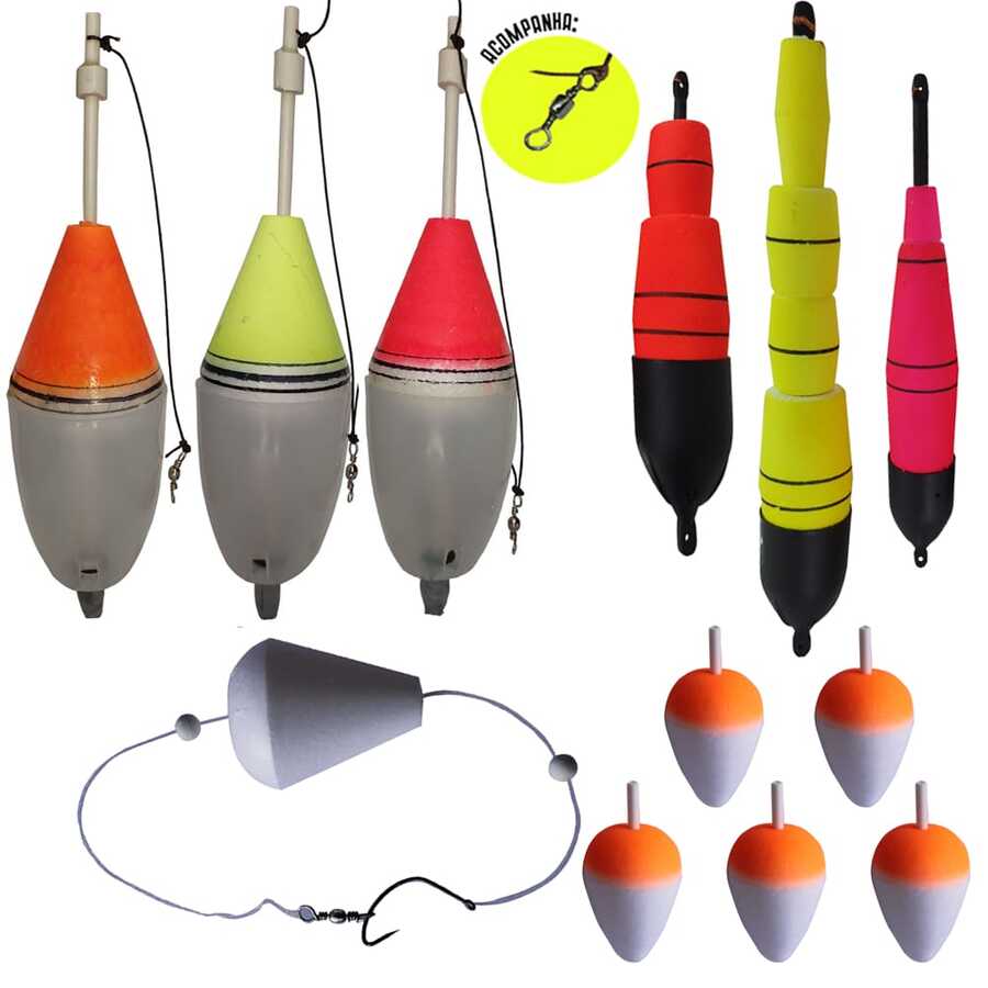 Kit Completo De Bóias Para Pesca Em Promoção Com Bóias Cevadeiras, Bóias Torpedos Ou Pino, Bóia Pão E Bóia Lambari 05Um Conjunto de Bóias essencial para suas pescarias - Vermelho - Visão 1