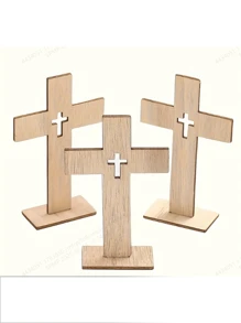 6 pièces Croix en bois, support de bougie en forme de croix, centre de table de baptême, centre de table de fête, décoration d'autel de première communion, décoration de maison, accessoires de bureau