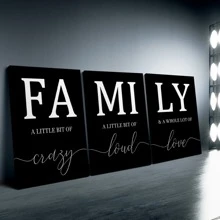 Set de 3 pósteres de lona con citas familiares minimalistas en blanco y negro sin marco, decoración estética de la habitación, pintura artística impermeable de lona para regalo, sala de estar, dormitorio, comedor, decoración del hogar y la residencia estudiantil