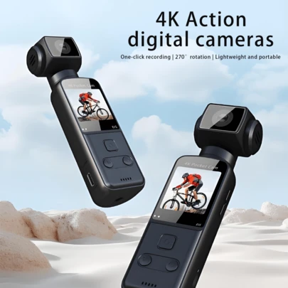 便携式 4K 运动相机，配备 270° 旋转镜头和 1.33 英寸 CMOS 传感器 - 可通过 USB 充电，内置麦克风，轻巧设计，适用于 VLOG、直播、户外探险、视频博客 | 旋转镜头相机 | 耐用的 VLOG 相机