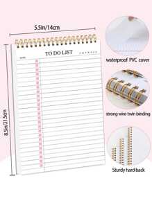 Trees 3pcs Pink Daily To-Do List Notepad Planner Spiral Notebook School Supplies,Back To School