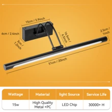 长款梳妆灯，LED壁灯，三色可调灯光带记忆功能，黑/白/铬色可选，简约家居装饰灯，适用于豪华浴室/客厅/厨房岛台/卧室/儿童房/餐厅/咖啡厅/衣帽间/浴室/梳妆台/化妆间等室内照明 - LED長條鏡燈 - 查看 15