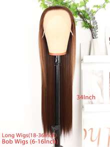 Parrucca lunga 6-16 pollici, parrucca lunga 18-36 pollici, capelli misti realizzati da capelli umani mischiati con fibre sintetiche e filamenti proteici, capelli lunghi e morbidi di colore nero liscio, parrucca frontale in pizzo sintetico 13X4 per donne, pre-pettinata con baby hair, senza colla, densità 180%, capelli misti realizzati da capelli umani mischiati con fibre sintetiche e filamenti proteici - S4 - Visualizzare 3