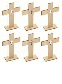 6 pièces Croix en bois, support de bougie en forme de croix, centre de table de baptême, centre de table de fête, décoration d'autel de première communion, décoration de maison, accessoires de bureau