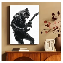 1pc Frameless Fun Animal Playing Guitar Posters Fashion Fox Bear Vintage Painting Printed Canvas Wall Arts Modern Living Room Bedroom Dormitory Bar Club Wall Decoration Home Decoration