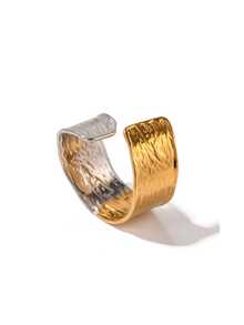 6 件不锈钢 18K 镀金双色艺术金色个性化戒指，派对礼物，时尚风格，女士珠宝，金戒指，优雅戒指，精美礼物，色块设计，女士金戒指，几何设计，不对称戒指，独特设计戒指 - 幾何設計 - 查看 15