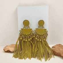 1 par de nuevos pendientes minimalistas y de moda de metal con borlas multicolor para mujeres