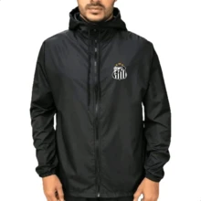 Santos FC Men's Windbreaker Premium Zipper Jacket Unisex Cold Weather Top Outdoor Sports - Outdoor Mountain Outdoor Sports & Activities - Urban Function Outdoor Sports - Basketball Style Outdoor Sports - Football Style Outdoor Sports & Activities - Fitness & Commuting Sports & Leisure - Sports & Leisure Casual-Basic Casual-College Style Leisure Leisure Style Fall/Winter Spring/Fall Summer Winter Regular Fit Zipper Christmas Halloween Thanksgiving Valentine's Day Pride Month Father's Day Teacher's Day New Year Spring Festival Outerwear, Cold Weather Top, Windbreaker - màu đen - Xem 2