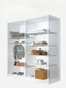 1 peça de prateleira extensível para armário, haste de tensão ajustável, cabide para roupas, suporte de armazenamento para armário, organizador de guarda-roupas, divisores, sapateira para banheiro, cozinha, estante, decoração para casa, festa e armazenamento de Natal - Branco - Ver 5