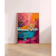 1PC Modern Abstraction Colorful Creatures Wall Art Canvas Painting Prints Animals In Bathtub Flower Home Decor Optional Frame