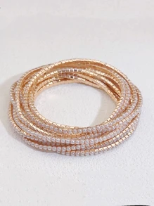 10pcs/Set Fashionable Multi-Layer Faux Pearl Tennis Bracelet, Suitable For Women And Girls For Daily Wear, Party, Festival, Jewelry Gift, Christmas