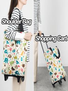 Compact Foldable Rolling Shopping Cart With Wheels, Portable Grocery Bag, Waterproof Wheeled Shopping Tote, Folding Stair Climbing Push Cart, Travel Bag, Outdoor Camping Use, Picnic, Package Delivery, Home Organizer, Made Of Thick Waterproof Oxford Cloth
