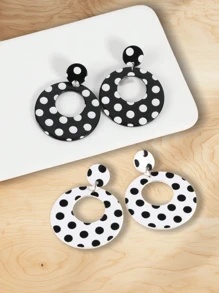 4/2pcs Simple Personality Black & White Polka Dot Acrylic Earrings For Women, Lightweight, Fashionable, Hypoallergenic, Suitable For Work, Beach, Street Style, Party, Holiday, Daily Wear, Back To School Season