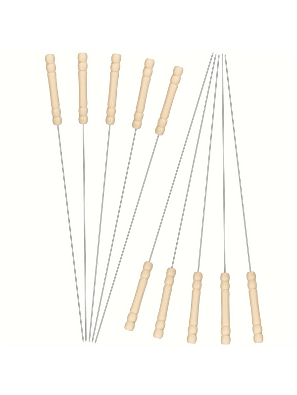 (Nouveau produit, de réduction importante pendant 1 jour) 20 brochettes à kebab réutilisables en acier inoxydable, rondes et plates, manche en bois, revêtement antiadhésif, manche résistant à la chaleur à l'extrémité, brochettes à kebab 304, indispensables pour les barbecues en plein air