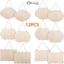 12 PIEZAS Troncos de madera con cuerda - Suministros de artesanía creativa DIY, tablas en blanco de madera - Decoración de madera y juego de maqueta - Corte con láser/Pirografía - Regalo para amigos y familiares