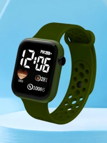 Un reloj digital cuadrado LED con correa de silicona, que presenta la visualización de la hora, adecuado como regalo de vacaciones, regalo de San Valentín, regalo de Navidad, regalo de graduación o para la escuela. - Multicolor - Ver 7