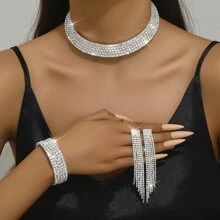 4pcs/Set Elegant Wedding Zinc Alloy & Rhinestone Jewelry Set With June Birthstone, Ideal For Women & Brides To Wear At Weddings