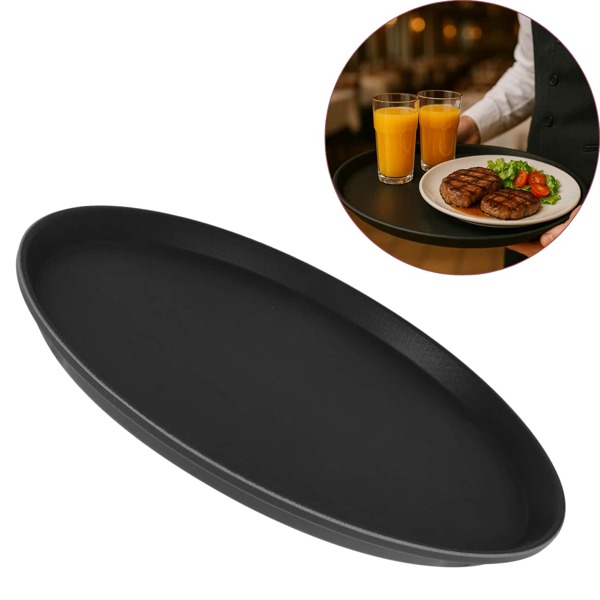 Bandeja Garçom Redonda 35cm Para Servir Antiderrapante Emborrachada