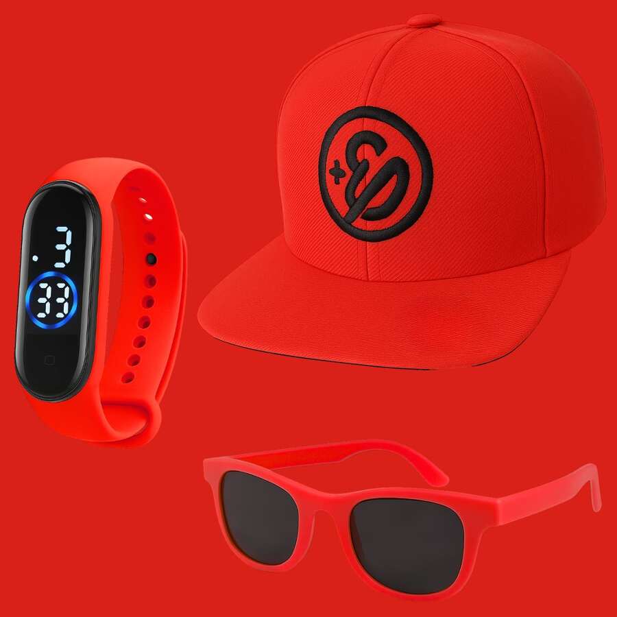 Kit Influencer Infantil Unissex  - Relógio LED Menino Menina + Óculos Fashion + Boné  Presente Várias Cores