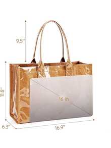 大容量透明果冻包，带材质提手，防水，韩版中性风，时尚复古休闲街头风手提包，日式慵懒风，适合学生、健身、瑜伽、旅行、妈妈包等场合，简约星形图案，绉纹质感，复合纸材质 - 棕色 - 查看 6