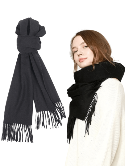 Cachecol Lenço Feminino e Masculino Preto Inverno Toque Suave com Franjas