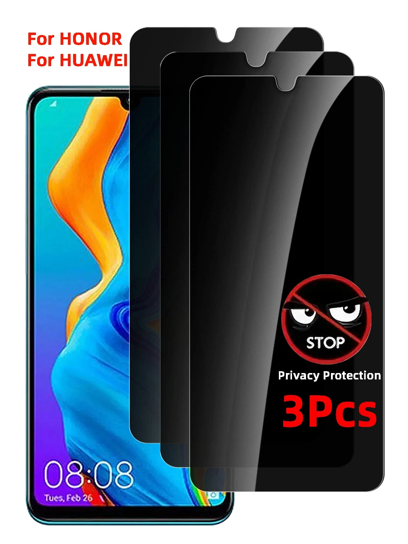 3pcs Tempered Glass Screen Protector, Anti-Peeping, Fit For Honor And Other Phone Models, Anti-Scratch, Support Fingerprint Unlock, Privacy Protection, Easy Installation Gift For Birthday, Family, Friends Anti-Spy, Phone Screen Protector, Phone Accessories Waterproof Shockproof Anti-Fall Anti-Fall Anti-Fingerprint Full Cover - Black - View 1