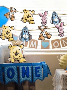 Disney 1 Pc Disney Winnie The Pooh Theme Party Banner, Cartoon Pattern Winnie The Pooh Room Decoration, Pull Flag Party Hanging Decor (The Actual Product Is A White Rope With 1 Piece Of Decor) School Decor School Surprise Dormitory Decor Back To School