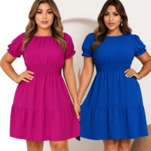 Kit 2 Women's Dresses Casual Vibrant Colors Ruffle Short Sleeves Elegant - Nhiều màu - Xem 1