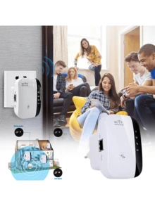 Potente repetidor WiFi de 300 Mbps, amplificador de alcance de 2,4 GHz, extensor inalámbrico con puerto Ethernet, extensor WiFi, protección WPS. - Blanco - Ver 2