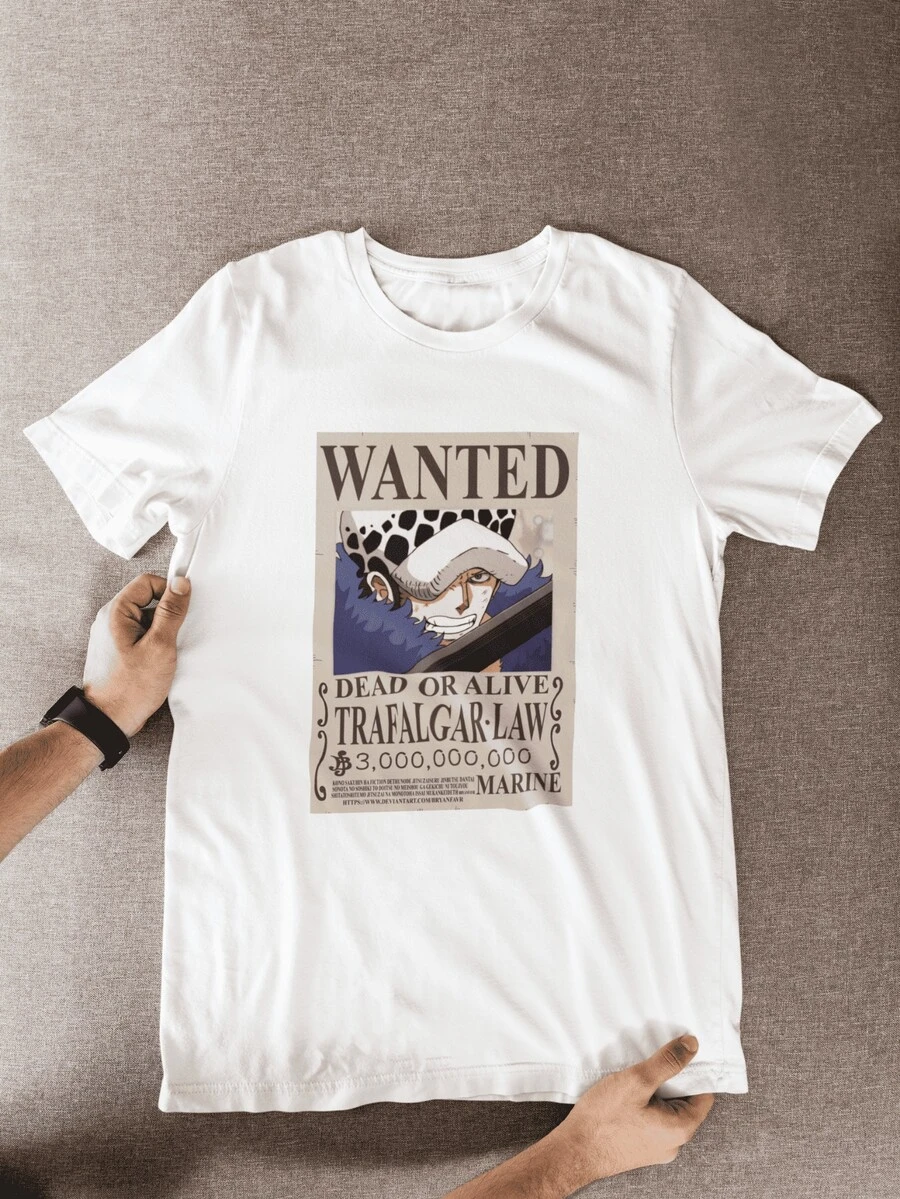 Camiseta Unisex Trafalgar D. Law Wanted ONE PIECE - Blanco - Ver 1