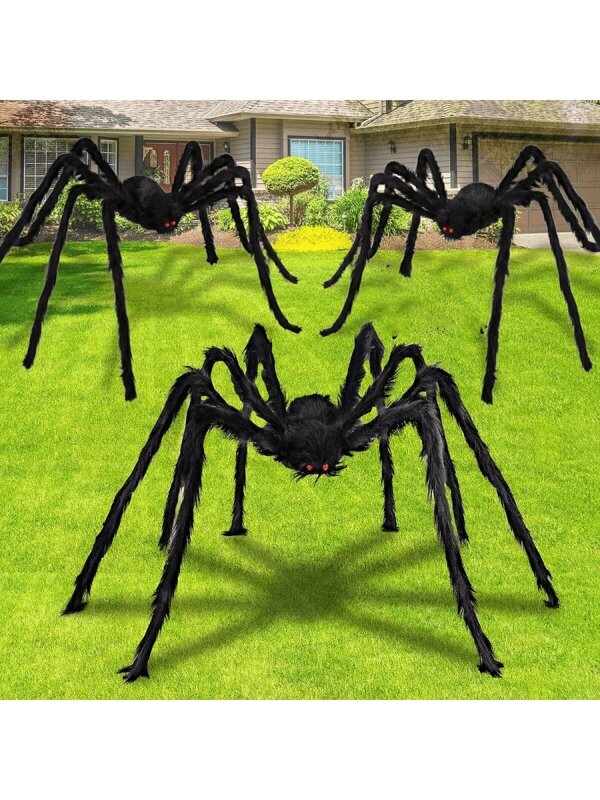 1/4Pcs Black Halloween Outdoor Decoration Furry Spiders, Scary Giant Spiders, Fake Big Spiders, Furry Spider Props Halloween Yard Decoration Party Decoration