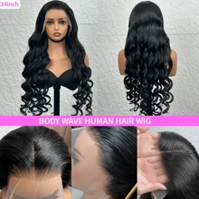 WALSDI Pelucas de encaje frontal de 13x4, 4x4, 5x5, 13x6 con cabello humano, de 8 a 34 pulgadas, ondulación del Body, peluca con cierre de encaje HD transparente sin pegamento, con cabello bebé, fibra resistente al calor sintética mezclada, para mujeres, peluca tipo bob de 8 a 14 pulgadas