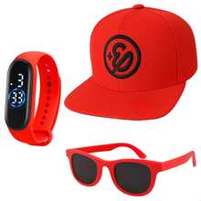 Combo Estilo Infantil Boné + Óculos Colorido + Relógio LED – Para Crianças de 3 a 9 Anos Kit Influencer - Vermelho - Visão 2