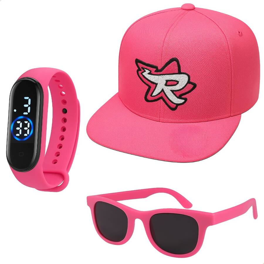 Children's Style Combo Cap + Colorful Glasses + LED Watch - For Children From 3 To 9 Years Old Influencer Kit - Hot Pink - View 1