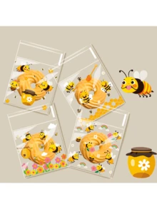 100 Stücke Geschenkverpackungstüten aus OPP mit Cartoon Bienen Muster, selbstklebende, halbtransparente Verpackungstüten mit Selbstverschluss, DIY Geschenkkartendekorationstüten, geeignet für Partys, Geburtstage, Hochzeiten und Geschenke, kann als Werbe-Party-Geschenkdekorationstüte verwendet werden, kann als Party-Festival-Geburtstags-Hochzeits-Party-Geschenkverpackungstüte verwendet werden
