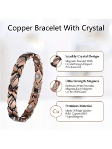 99.9% Pure Copper Material Magnetic Bracelet, With 3000 Gauss Strong Magnet, Gift For Men Fathers Day Gift - Burgundy - View 3