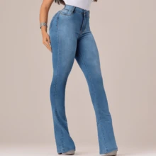 Women's Flare Jeans High Waist Cos High Flaer Pants Women With Spandex Simple Elegant Casual Jeans Pocket Zipper Button Women's Jeans Night - 清晰的耀斑 - 查看 1