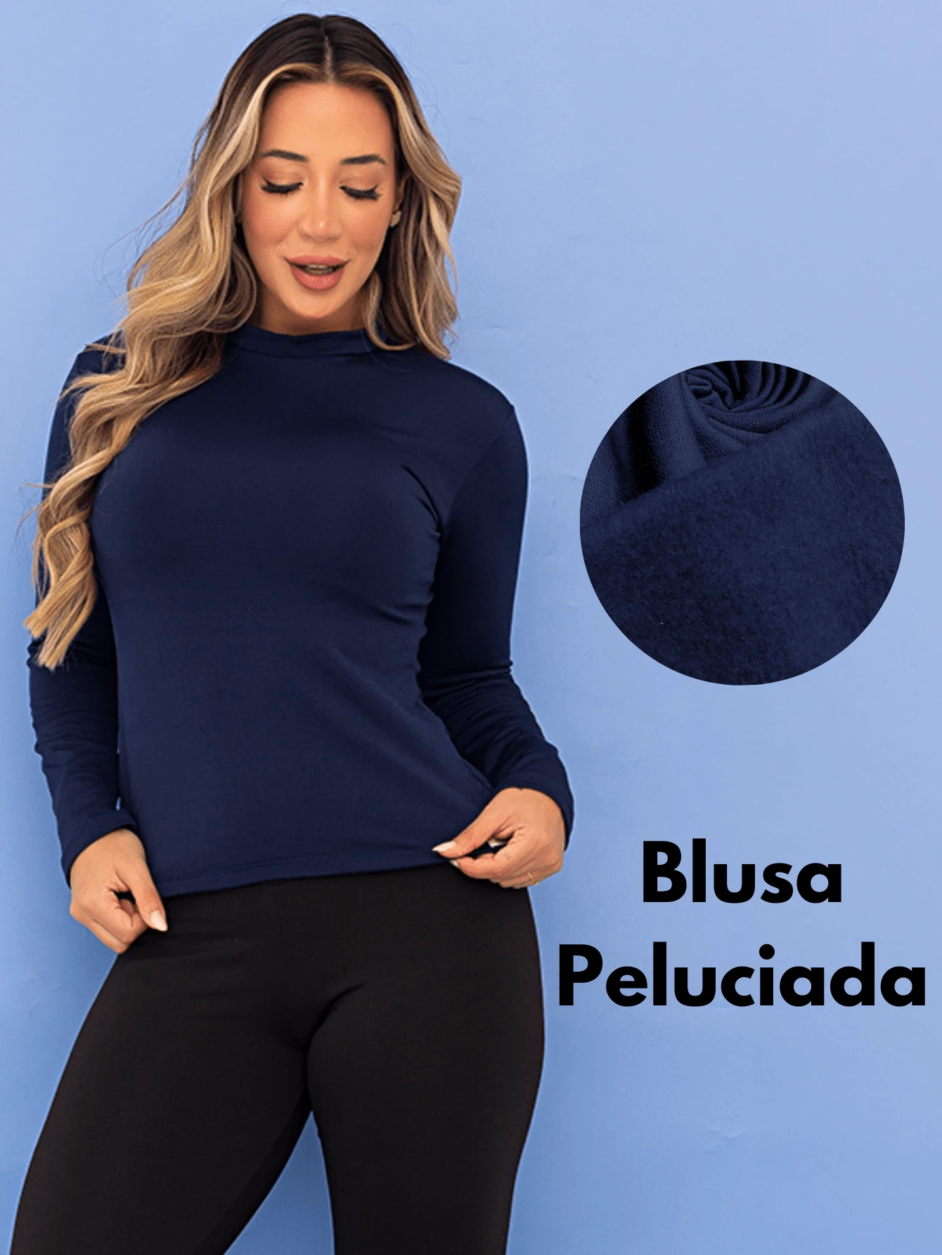 Cold Thermal Blouse Second Skin Long Sleeve Plush Winter Felpuda Flannel Tarelles - 藏蓝色 - 查看 1