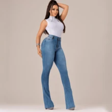 Women's Flare Jeans High Waist Cos High Flaer Pants Women With Spandex Simple Elegant Casual Jeans Pocket Zipper Button Women's Jeans Night - 清晰的耀斑 - 查看 3