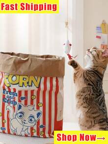 Creative "Fresh And Crunchy" Popcorn Design Pet Play Bag - Interactive Hide And Seek Toys For Cats And Dogs, Durable Cardboard, Stress Reducing Toys, Battery-Free Fun, Cat And Dog Toys, INS Style Pet Cat And Dog Kraft Popcorn Paper Bags, Educational Stress Reducing Tease Cats And Dogs Hide And Seek Kraft Bags - Multicolor - View 2