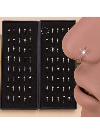 40pcs Elengant Charming Rhinestone Nose Hoop Rings Stud Body Piercing Jewelry