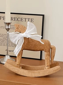 قطعة واحدة حصان خشبي إبداعي منحوت يدويا مزين بشريط للاحتفال الخاص، سلسلة ريفية عتيقة، ديكور طاولة على شكل حصان أرجوحة، هدية تذكارية لصديق'