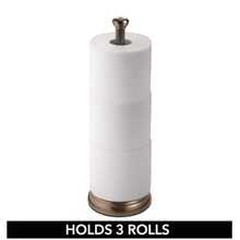 Soporte metálico independiente para papel higiénico con tubo de acero inoxidable, de pie con organizador de rodillo de almacenamiento para el gabinete del baño - Sostiene 3 rollos de papel higiénico - Colección Hyde - Bronce - cobre - Ver 2