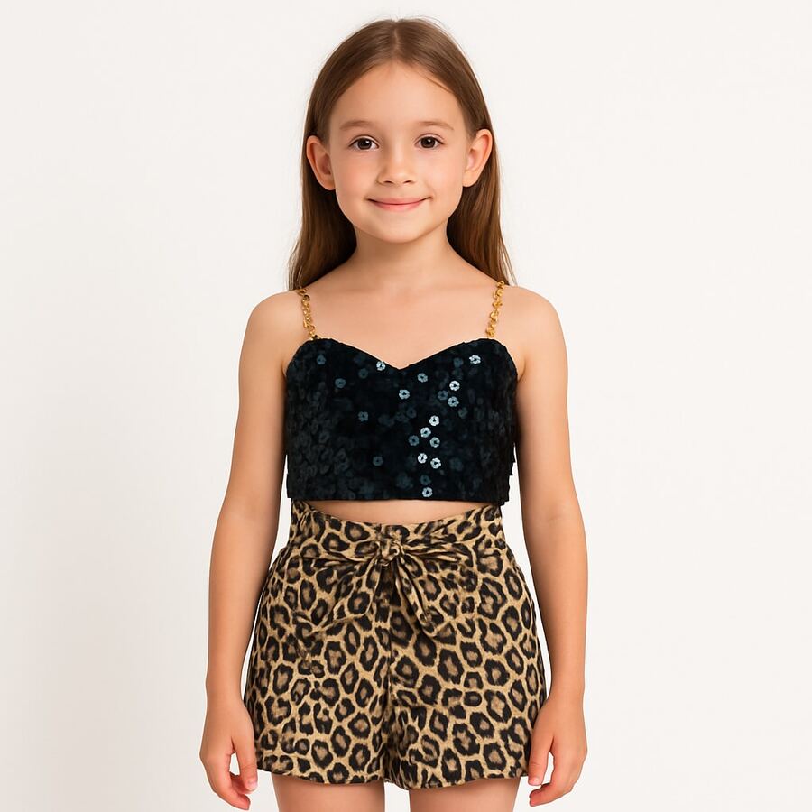 Shorts Infantil Oncinha Menina Couro Fake Luxo Do 02 Ao 10