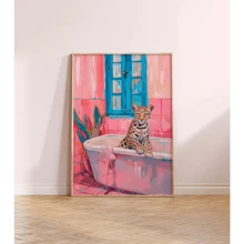 1PC Modern Abstraction Colorful Creatures Wall Art Canvas Painting Prints Animals In Bathtub Flower Home Decor Optional Frame