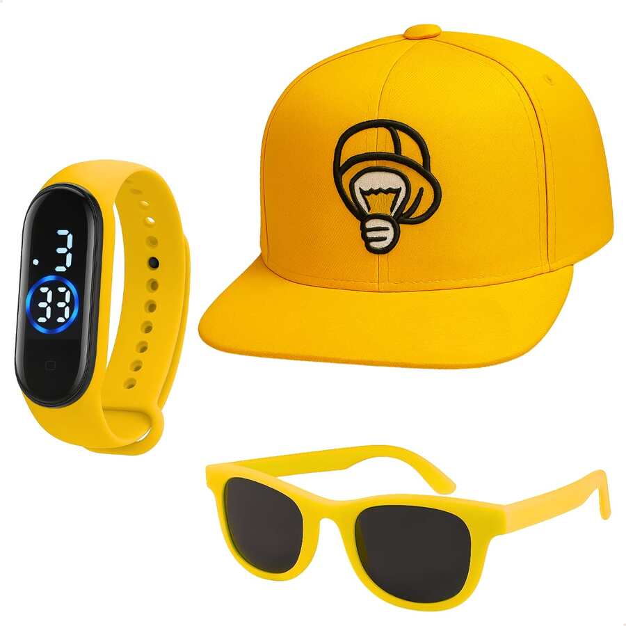 Children's Style Combo Cap + Colorful Glasses + LED Watch - For Children From 3 To 9 Years Old Influencer Kit - Yellow - View 1