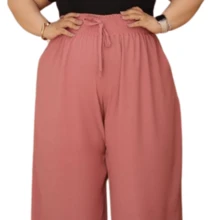 Women's PLUS SIZE Wide Leg Pants With Firm And Structured Waistband, Very Fluid, Fits Up To Size 60 - Rusty Rose - View 2