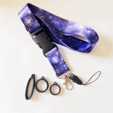 2pcs/Set, 4-In-1 Smoking Accessory Kit, Includes 1pc Large Starry Sky Print Lanyard Strap And 3pcs Different Size Silicone Anti-Lost Rings. Portable Smoking Gear Losing Prevention Accessories.