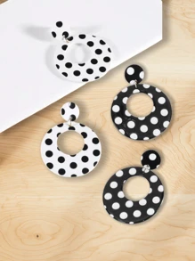 4/2pcs Simple Personality Black & White Polka Dot Acrylic Earrings For Women, Lightweight, Fashionable, Hypoallergenic, Suitable For Work, Beach, Street Style, Party, Holiday, Daily Wear, Back To School Season