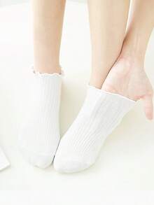 1/5/10/20/30 Pairs White Solid Comfortable Ruffle Edge Socks, Versatile